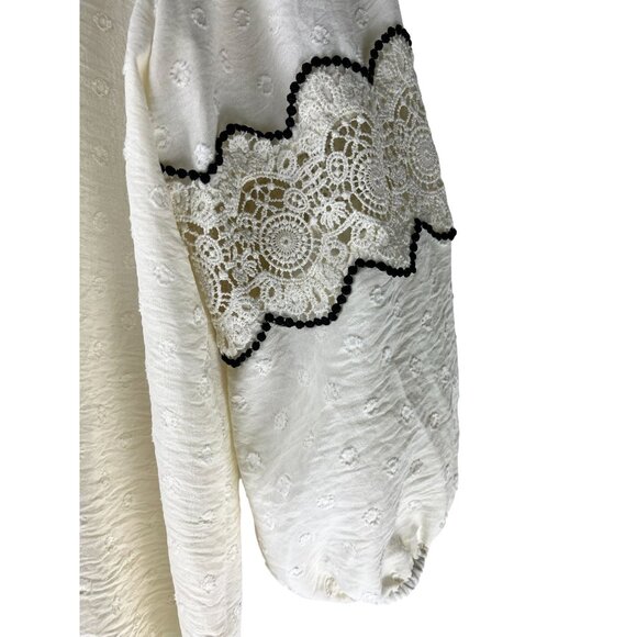 Boho Cottage Adrienne Vittadini Puff Sleeve Lace Button Front Blouse, Women's M - Picture 3 of 8